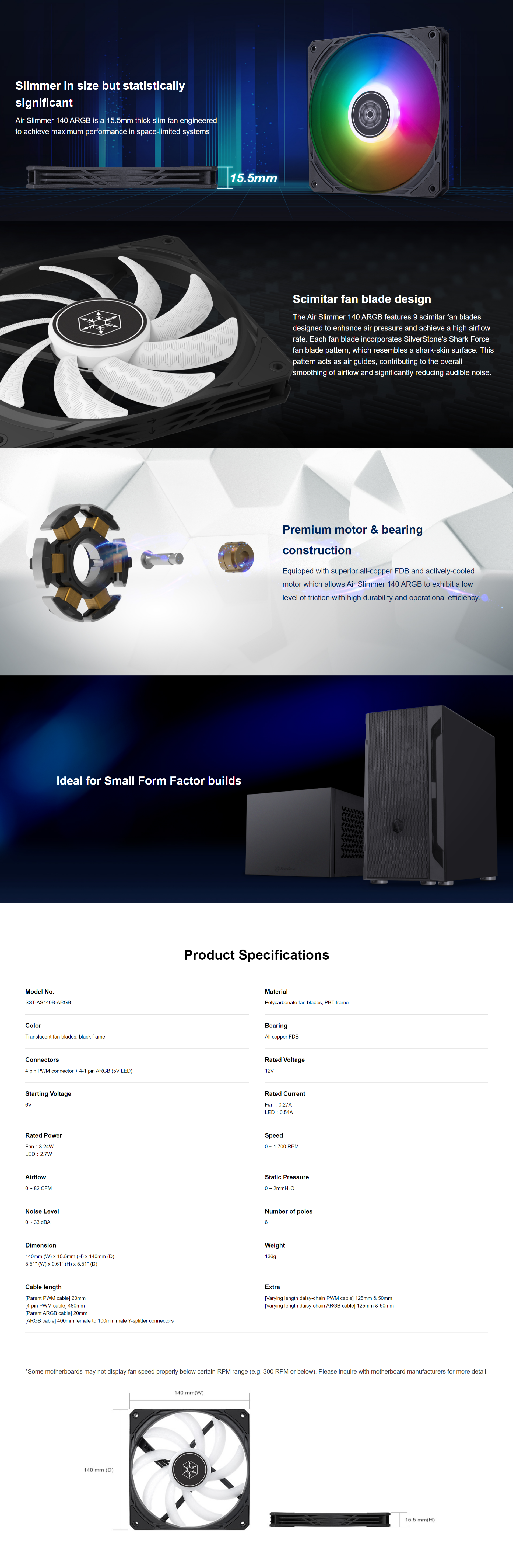 A large marketing image providing additional information about the product SilverStone Air Slimmer ARGB 140mm Cooling Fan - Additional alt info not provided